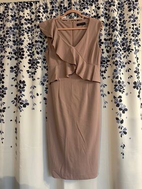Ivanka Trump Dusty Mauve Ruffle-Front Midi Dress